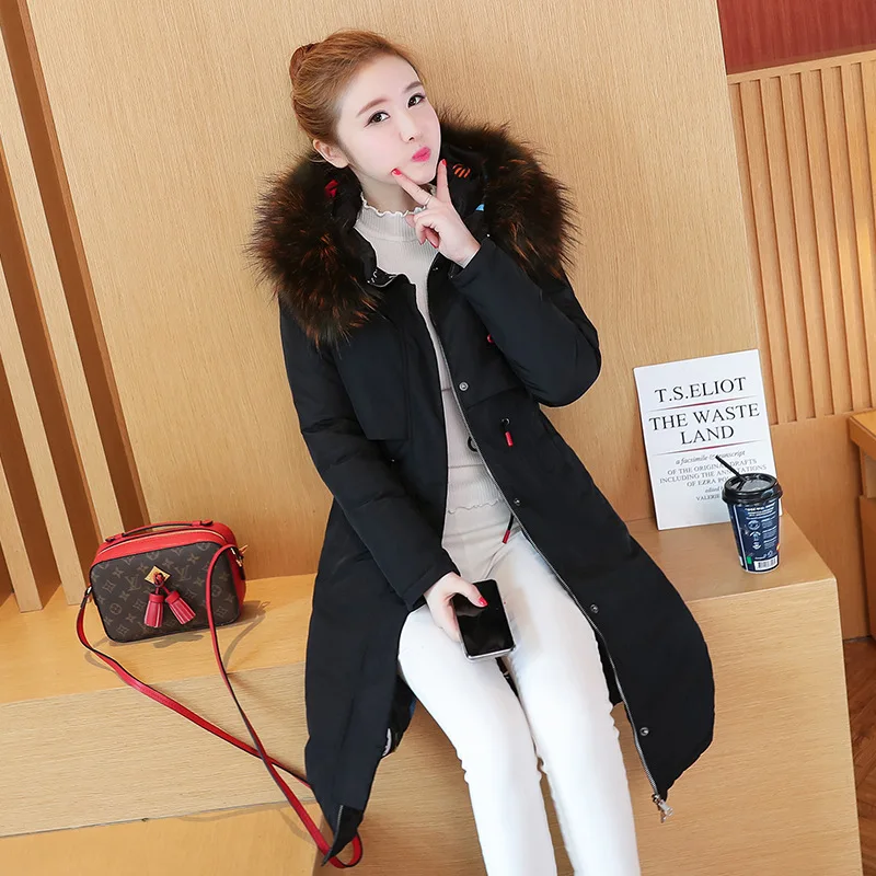 

2019 Winter Cotton-padded Clothes Women's Mid-length New Style Korean-style Slim Fit Hooded Large Fur Collar Cotton Coat Fashion