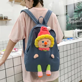 

New girls' Canvas schoolbag Korean version high school students' backpack cute clown campus versatile Backpack