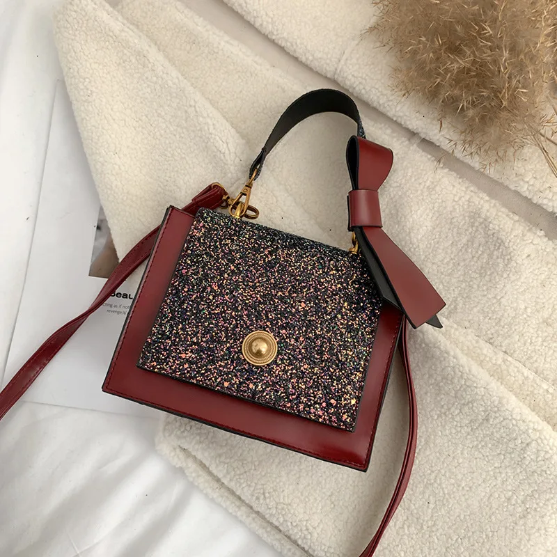 

Fashion sequin Shoulder Bag Women Designer Wallet Bow Handbag Casual Messenger bag High Grade Small Square Pack Bolsos Drop ship