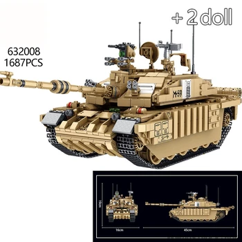 

632008 Military Battle 1687pcs Large Tank Armored Car Game Model Building Block Camouflage Grey Khaki Color Gift Children Toy