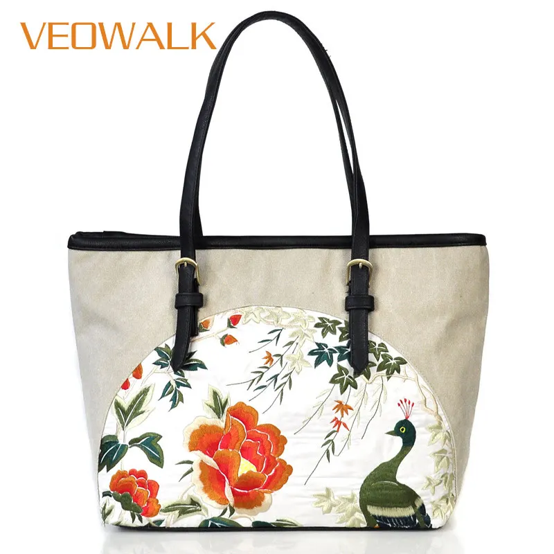 grey floral embroidered tote bag
