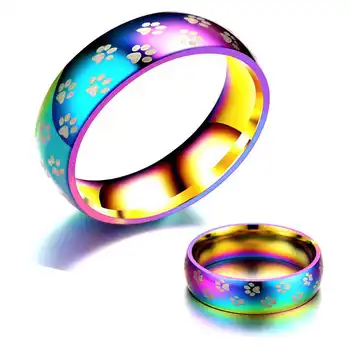 

Fashion seven color ring cat rainbow stainless steel creative hip hop couple ring