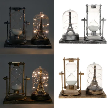 

Retro Style Iron Tower Glow Star Lights Hourglass Timers Desktop Decorative Ornament- 125x155mm