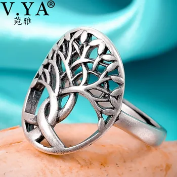 

V.YA S990 Silver Plant Tree Open Ring for Women Wedding Rings Silver Finger Rings Adjustable Jewelry