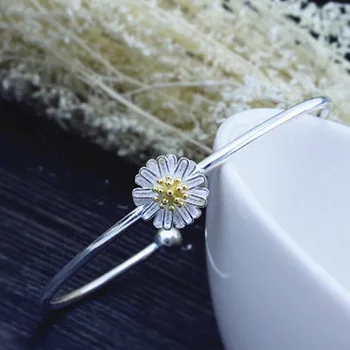 

Personality New Art 925 Sterling Silver Jewelry Female Simple Bar sunflower High-quality Popular Open Bracelet