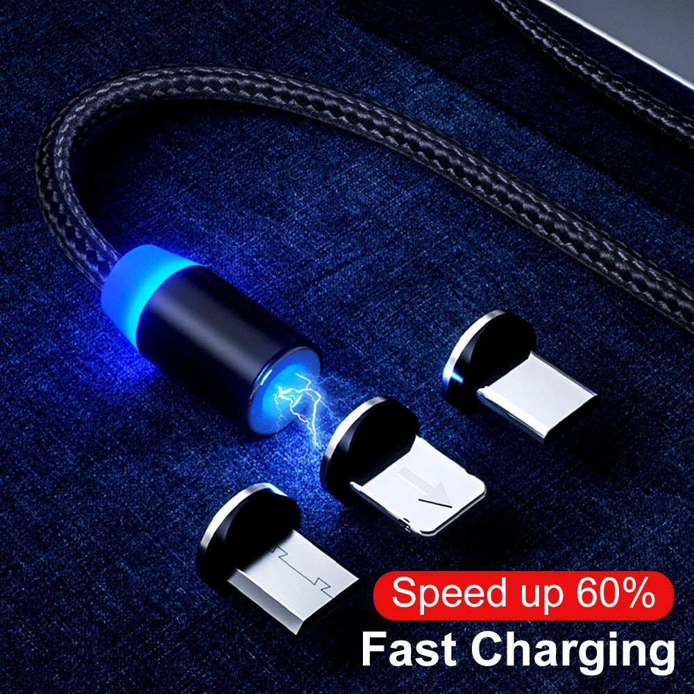 2m Magnetic Cable 2.4A Micro USB Type C Adapter Magnet Charger LED Nylon Braided Charging Data Line For iPhone Android  (2)
