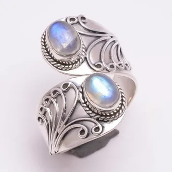 

New Retro Color Moonstone Ring Female Adjustable Exaggerated Carved Punk Style Rings for Women Girls Vintage Gifts