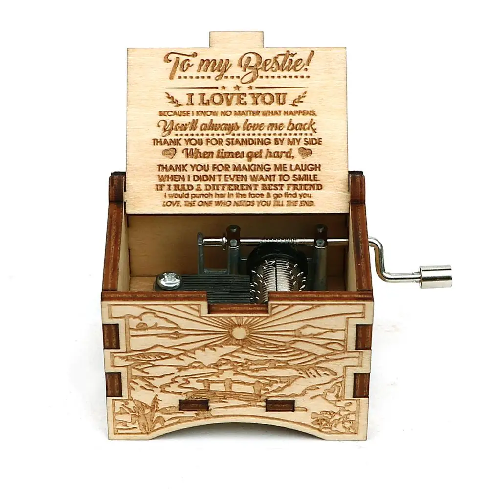 New Carved Wooden Hand-Cranked Music Box You Are My Sunshine Musical Box To Husband To Son Birthday Gift New Year Gift
