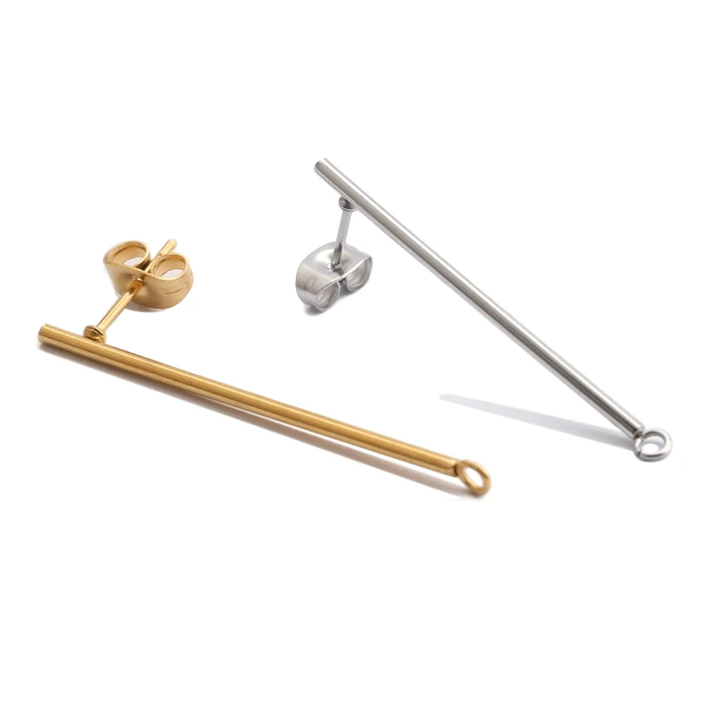 

8pcs Stainless Steel Long Bar Shape Stud Earrings Stick Posts Findings Diy Earrings Connectors For Jewelry Making Accessories
