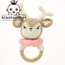 Kissteether juguete Ainmal de ganchillo de madera, anillo de madera libre de BPA, mordedor para bebé, roedores, gimnasio, sonajeros móviles, juguete educativo para recién nacido, 1 ud.