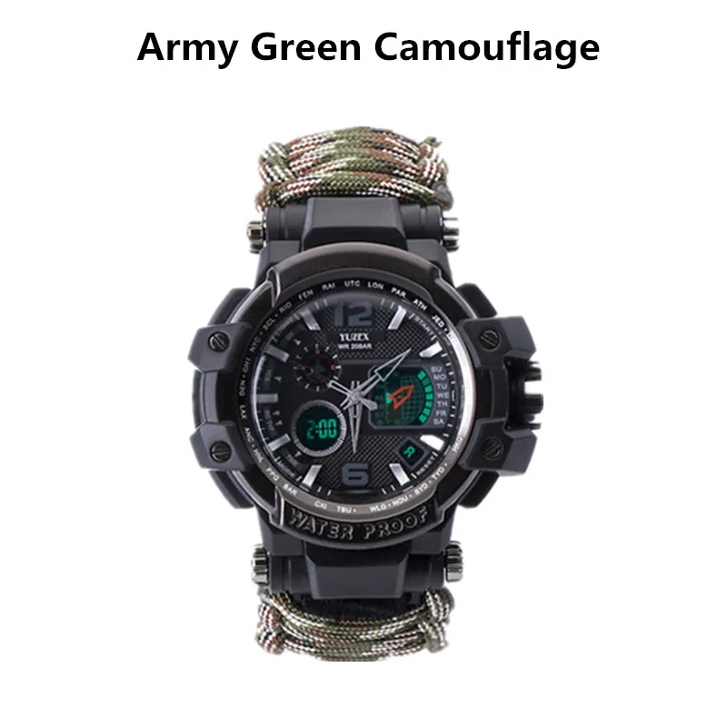 Lucky Открытый выживания часы Многофункциональный водонепроницаемый 50 м Паракорд Браслет часы для мужчин женщин Кемпинг Туризм аварийное снаряжение - Цвет: Army Green Camo