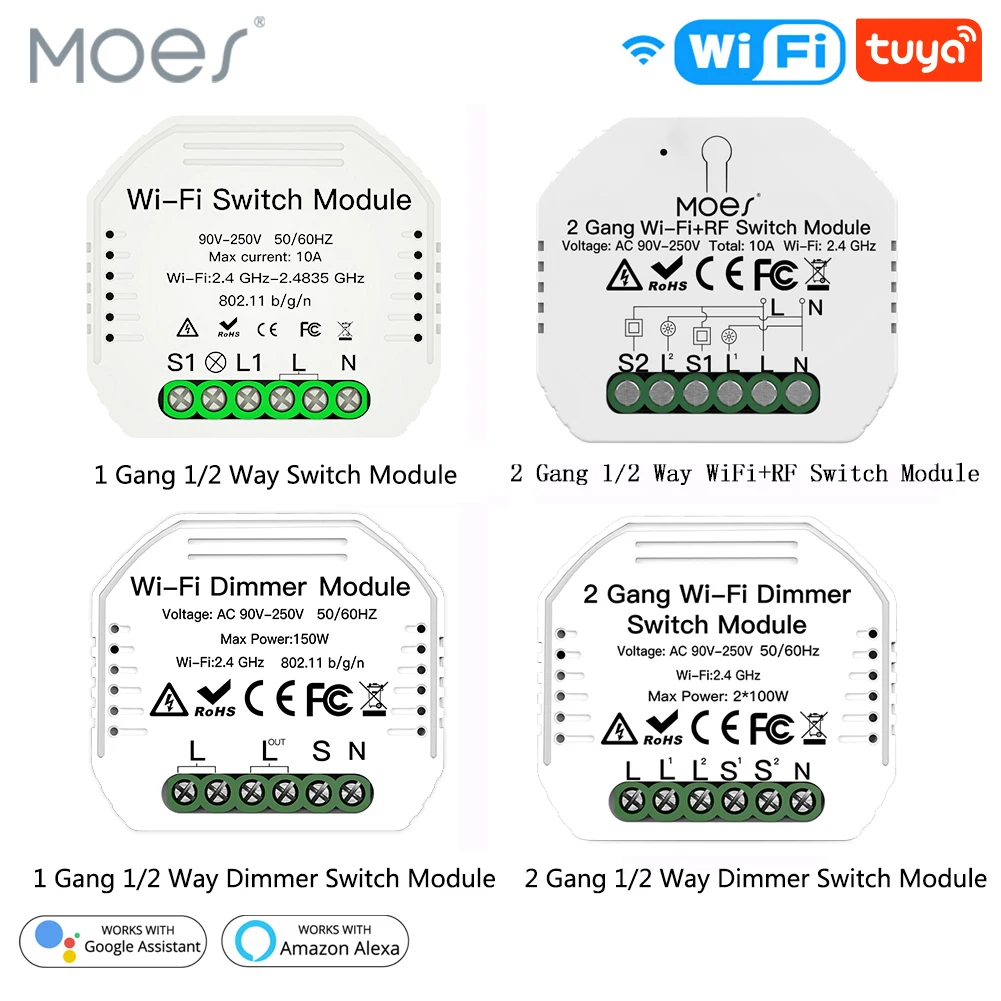 1/2 Way банды Мини WiFi смарт светильник релейный модуль Smart Life Tuya беспроводной пульт