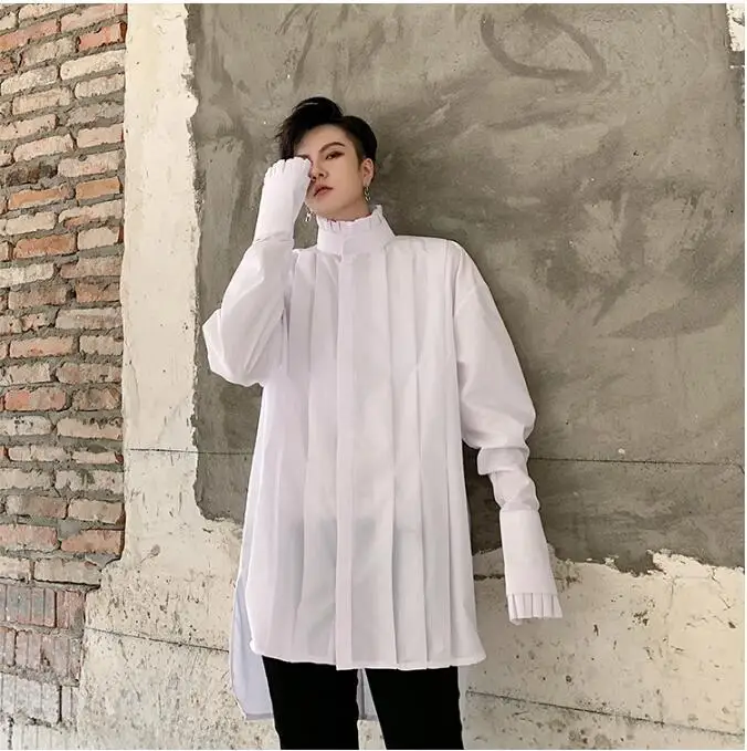 S-XL! Дизайнерская одежда модный бренд стилист тенденция несимметричная блуза в стиле ретро стиле для мальчиков, рубашка мужской свободная футболка с длинными рукавами
