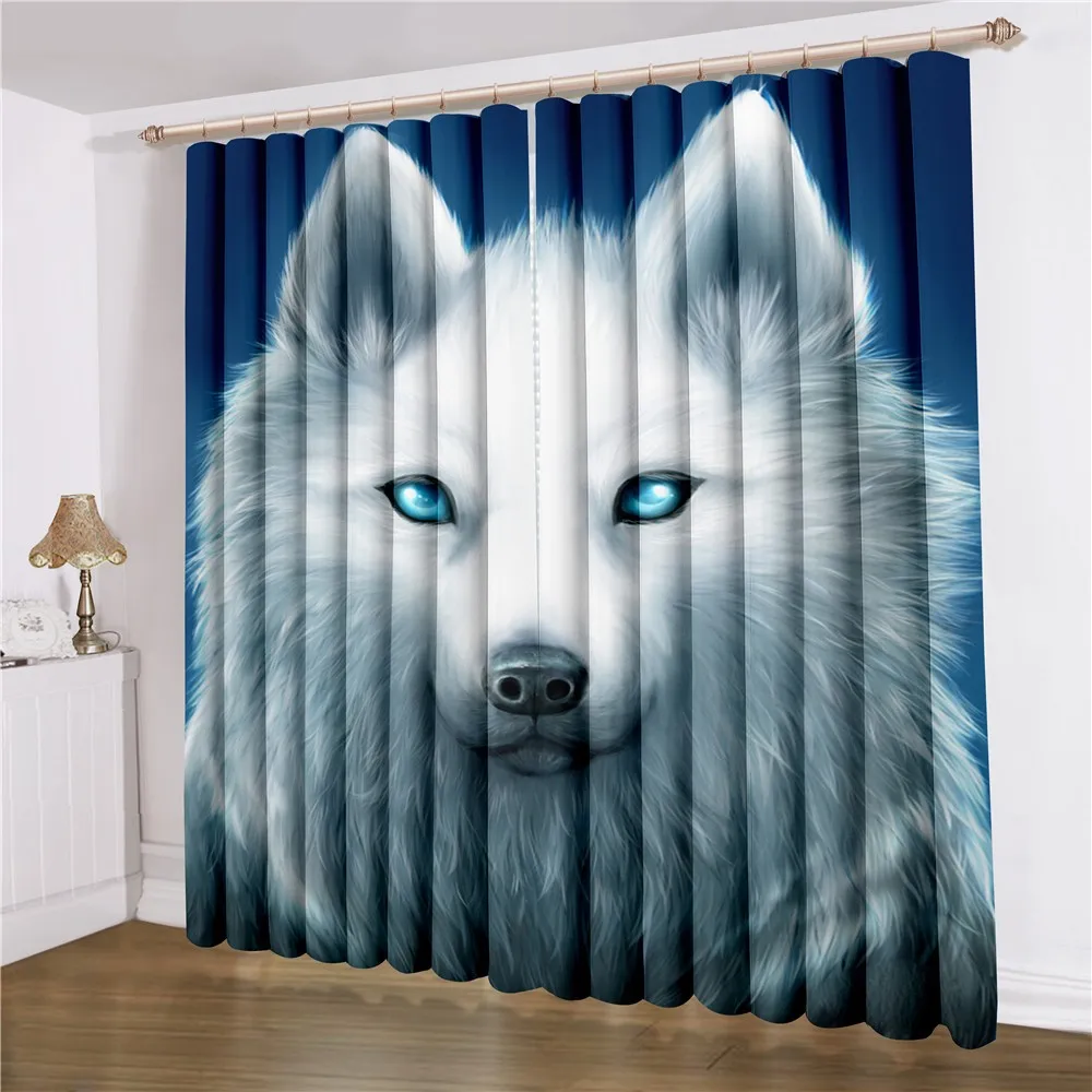 2 Panels Set Teen Animal Decor 3D-Druck Fenster Vorhang Vorhänge Wolf 