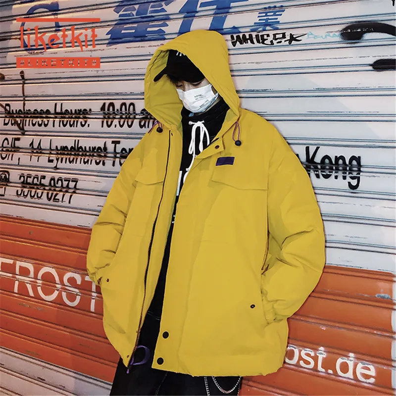 

Liketkit Men's Winter Parkas 2019 Male Solid Vintage Oversize Thick Hooded Jackets Mens Hip Hop Korean Fashion Warm Windbreaker