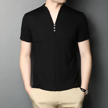 

2020 new summer V-neck short-sleeved T-shirt men's solid color half-sleeved tops tees ws78