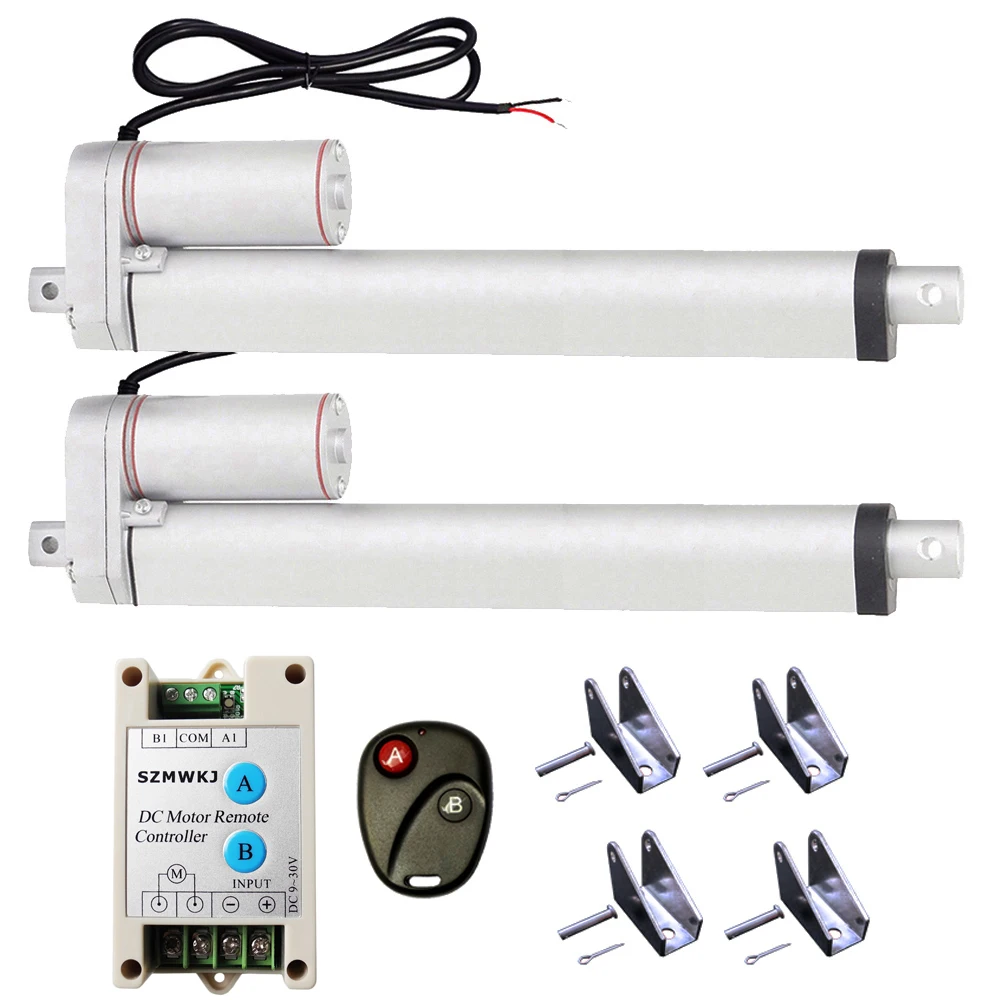 

2 Linear Actuators W/ Remote Control Kit W/ Mounting Brackets DC12V 300mm 12" Stroke Length 1000N=100KG Force With Speed14mm/s