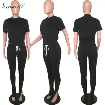 

New Style Short Sleeve Drawstring Trouser Solid Fashion 2020 Woman Two Piece Pants Suit Set Womens 2 Piece Outfit