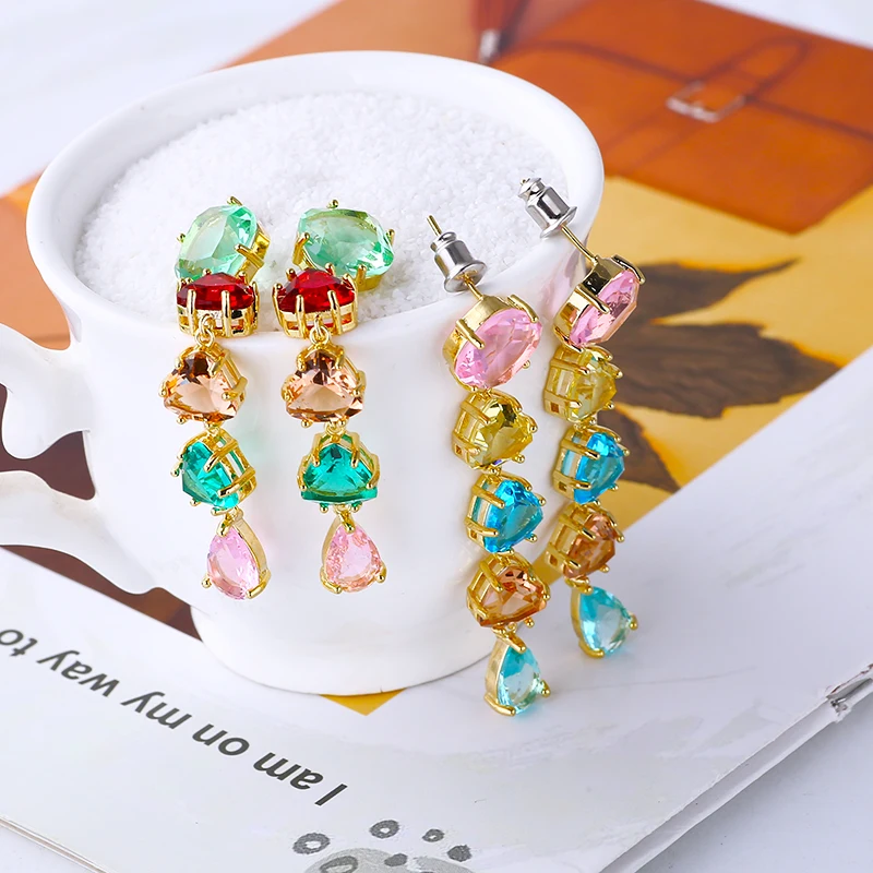 Geometric Glass Beads Drop Earrings Square Zirconia Charms Luxury Women Wedding Dress Jewelry XIUMEIYIZU New Hot Sale Earrings