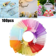 

100pcs Organza Gift Bag Jewelry Tulle Drawstring Bags For Christmas Wedding Party Candy Chocolate Packaging Pouches