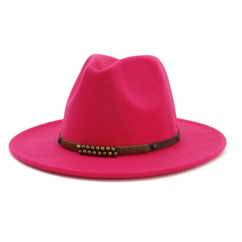 Men Women Fedora Hat With Belt Wide Brim Hat Ladies Winter Hat Pop Jazz Hat