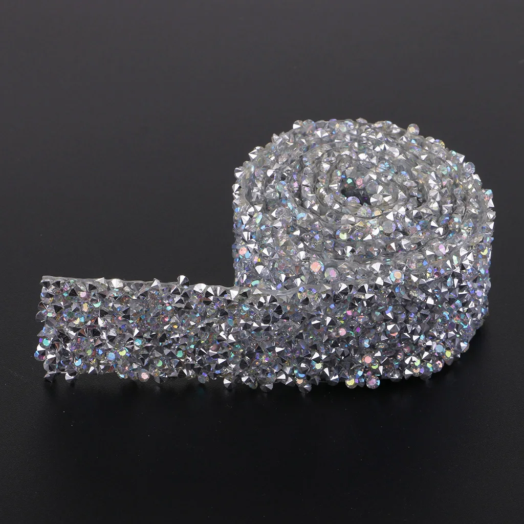 1 Yard Hotfix Glitter Crystal Rhinestone Trim Motifs Ribbon Iron On Applique