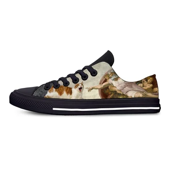 

Cat Cartoon Michelangelo hands Funny Fashion Cute Casual Canvas Shoes Low Top Lightweight Breathable 3D Print Men women Sneakers