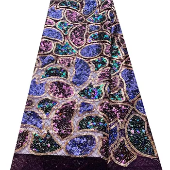 

2019 HighQuality French Tulle African Lace Multi-Colored Sequins Embroidered Nigerian lace Fabrics For Women Dress V2639