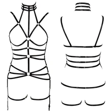 Цельный бюстгальтер с бретельками на груди, эластичный пояс, подвязки, Чулки с подтяжками, готический стиль, регулируемое сексуальное женское белье