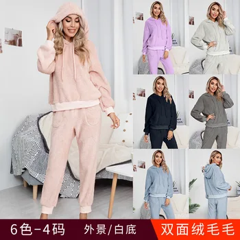 

Winter Thick Warm Fleece Pajamas Sets For Women Sleepwear Home Clothing Pajama Home Wear Pyjamas Set