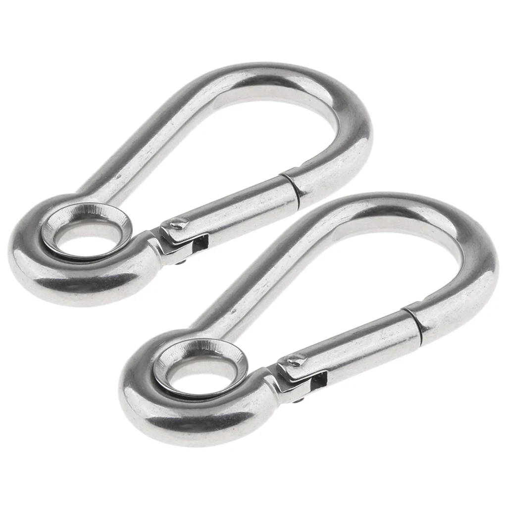 2Pcs/Kit Stainless Steel 316 Spring Hook with Eyelet Carabiner Marine Grade 0.4inch for Boat, Outdoor, Fishing, Hiking