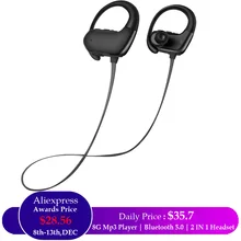 2 в 1 IPX6 водонепроницаемые носимые аудио гарнитуры Спортивные Беспроводные Bluetooth MP3 плеер наушники с картой памяти 8G