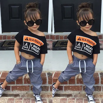 

2019 Fashion 2PCS Toddler Kids Baby Girl Oversized Clothes Sets 2-7Y Crop Tops Long Pants Outfits Tracksuit