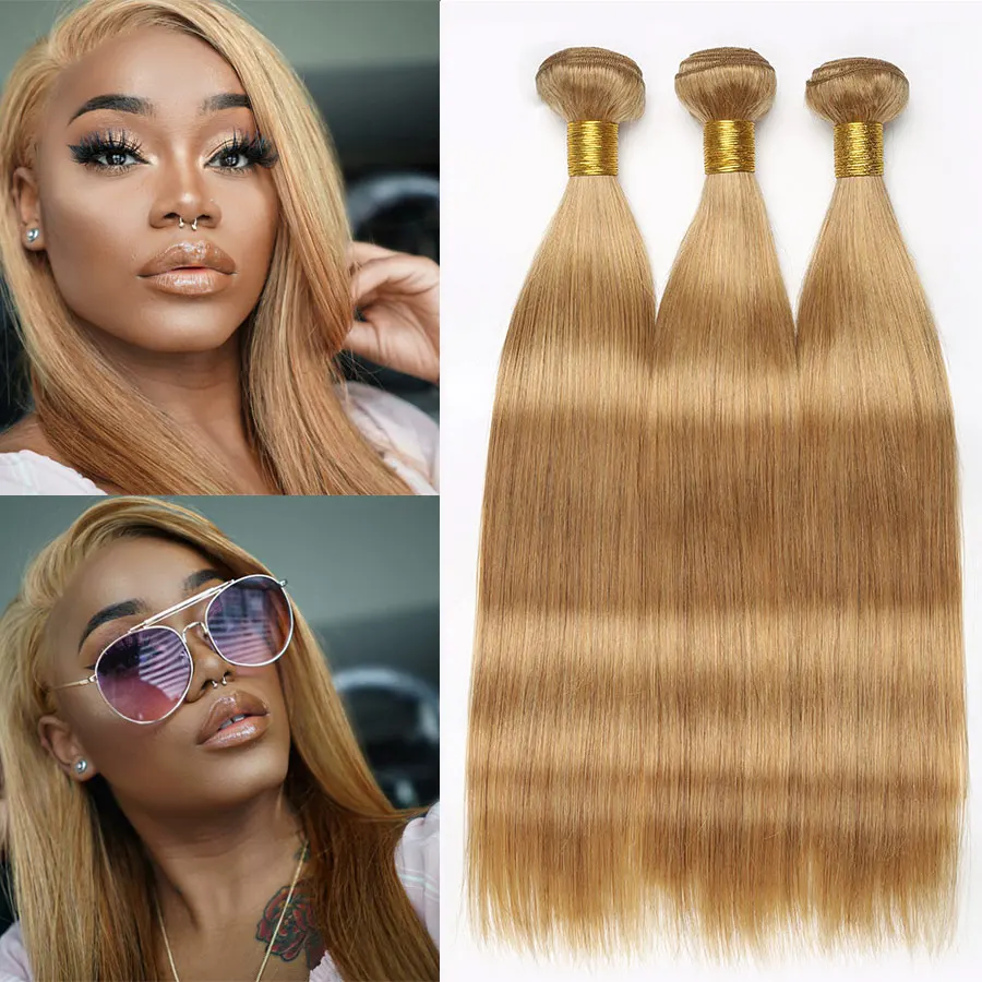 Straight Hair Bundles Honey Blonde Bundles Brazilian Hair Weave Bundles Non-Remy Gossip #27 Color Hair Extensions 34 Pieces (1)