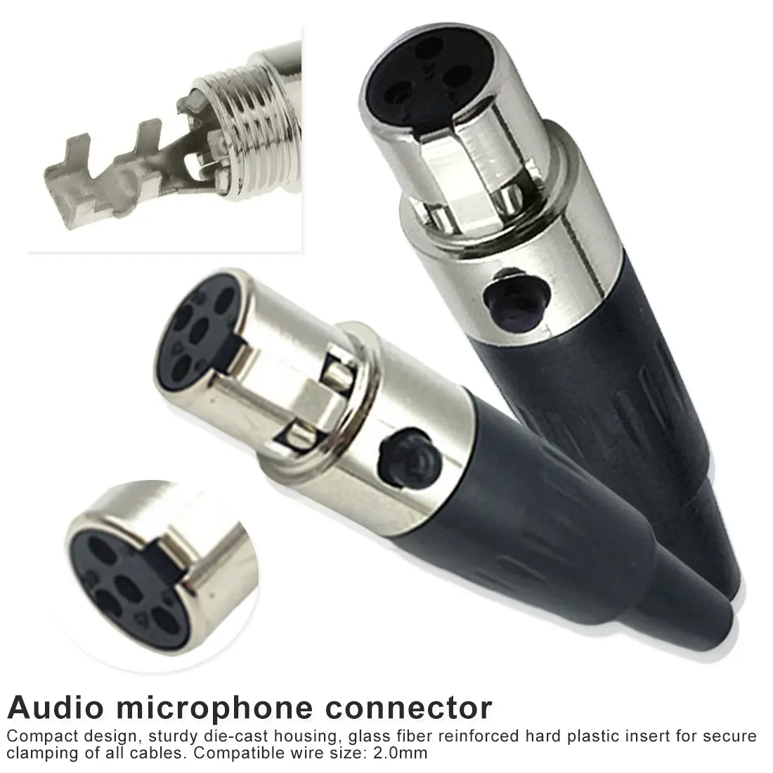 

Small XLR Audio Microphone Connector Mini XLR 3/4 Pin Female Plug for MIC Soldering Straight