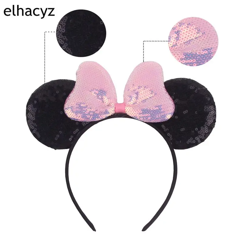 1 шт., милая детская повязка на голову с блестками и бантами, 5 дюймов, 3,3 дюйма, блестящие уши Минни-Маус, повязка для волос, аксессуары для волос для детей, головной убор