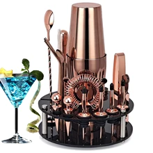 Bartender Kit,20-Piece Rose Gold Cocktail Shaker Set With Rotating Acrylic Stand,For Mixed Drinks Martini Home Bar Tools