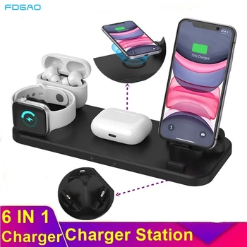 

FDGAO 6 in 1 10W Fast Wireless Charger for iPhone 11Pro/Xr/Xs Max Samsung Qi Dock Station Charger Holder for Apple Watch Airpods