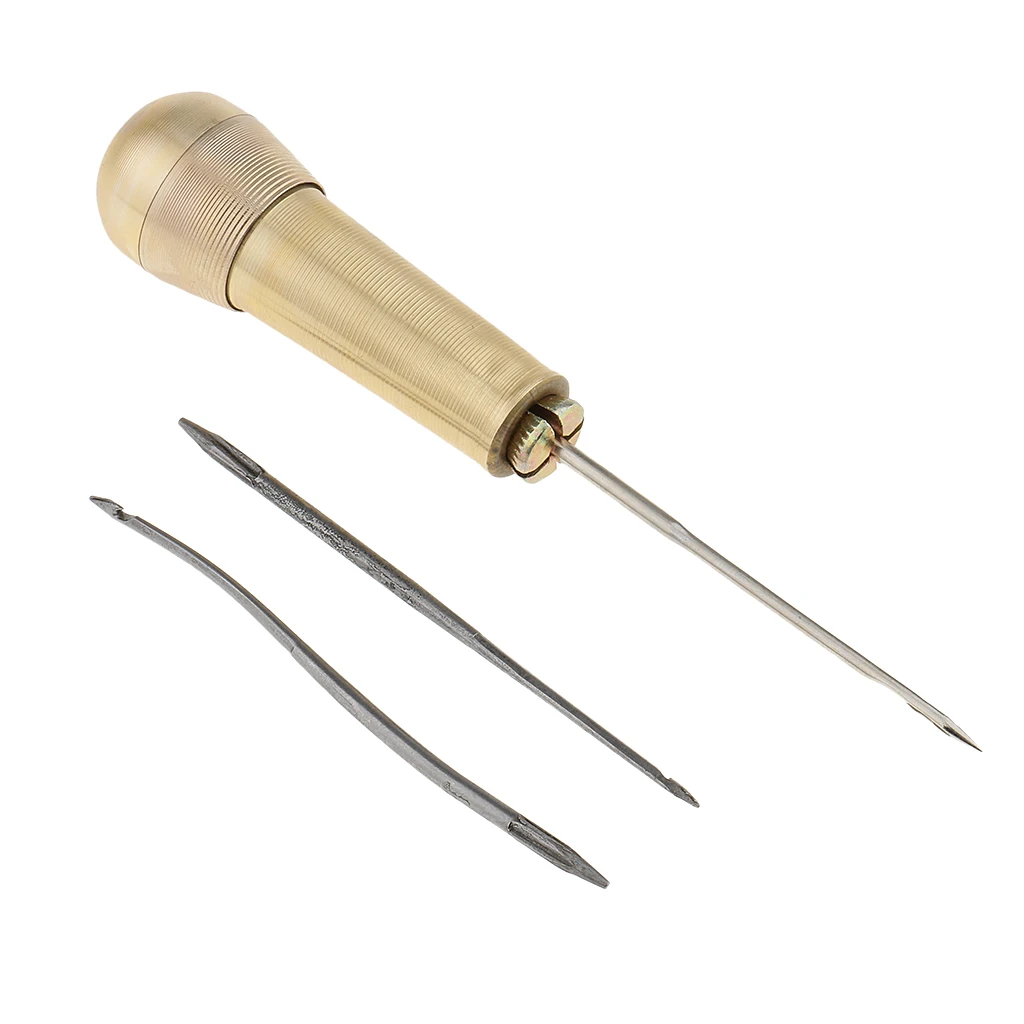 

Leather Tent Canvas Sewing Awl Hand Stitcher Taper Leathercraft + 3 Needles