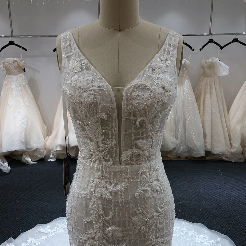 SL-176 Customized Sexy Deep V neck Sleeveless Mermaid Wedding Dress 2020 Long Train Wedding Gowns Vestido De Noiva 3
