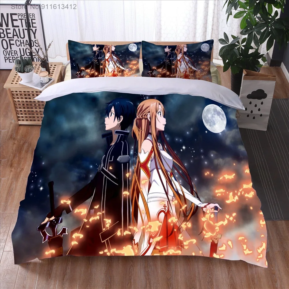 Anime Sword Art Online High Quality 3D Printed Pattern Duvet Cover with Pillow Cover Bedding Set Anime Bed Set Bedroom Luxury