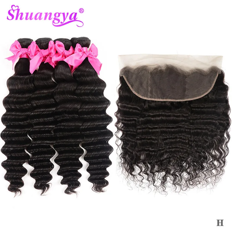 

Transparent Lace Frontal With Bundles Brazilian Loose Deep Wave Bundles With Frontal 100% Remy Human Hair With Closure Shuangya