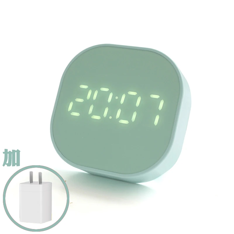 Small alarm clock simple night light mute electronic bedside with mini led calendar clock light multifunction alarm clock - Цвет: Mint green  plug