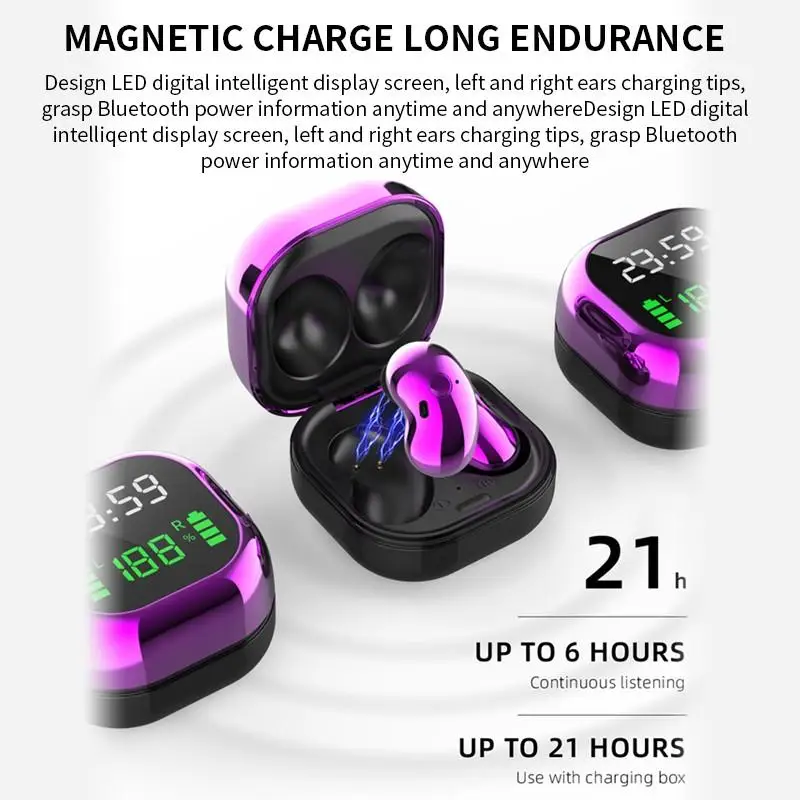 S6 Plus Buds 9D Stereo Bluetooth Earphone Led Clock Wireless Headphones Sport Earbuds With Mic PK R175 R180 Live For Smartphone