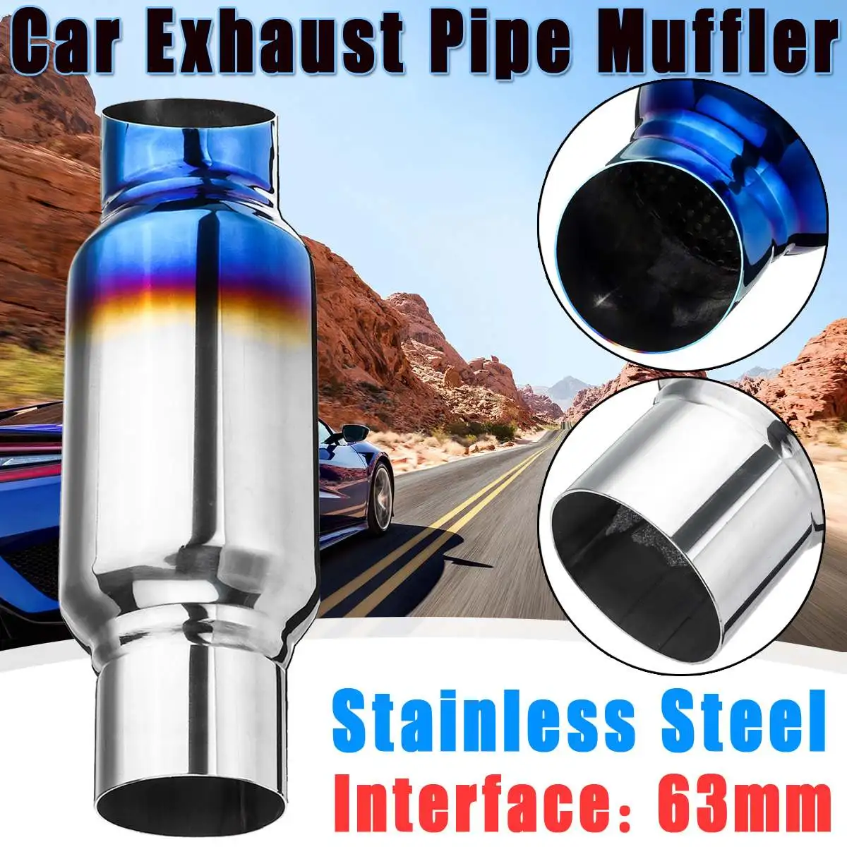 2.5&quot car exhaust pipe mufflers tail universal stainless steel Chrome Exhaust Pipe Muffler Silencer Resonator Bent ID 51 63MM |