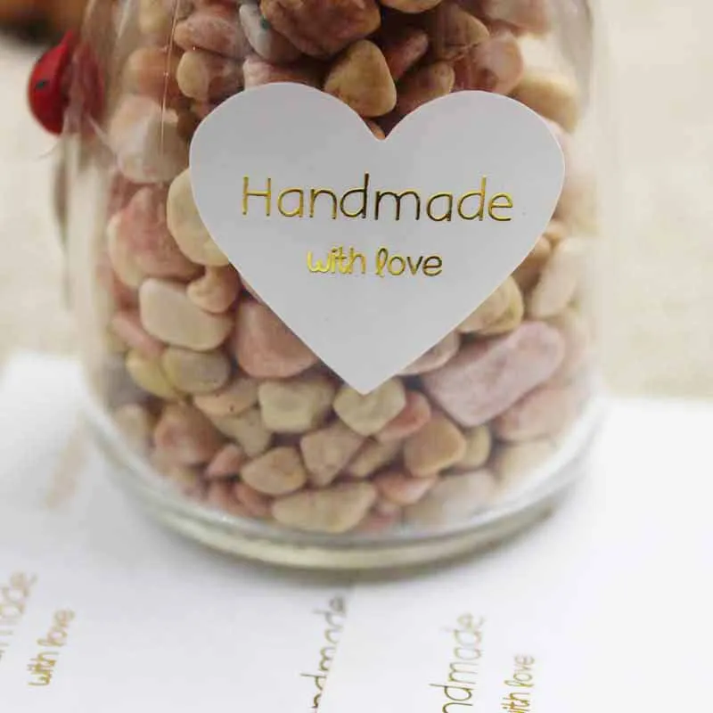 

300PCS DIY heart shape handmade label stickers gold/silver foil print white paper self adhesive labels 29*33cm custom cost extr