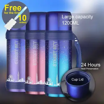 

1200ml Large Double Bottom Thermos Water Bottle For Hot Cold Vacuum Flask Stainless Steel Outdoor Sport Travel Bottle Thermo Pot