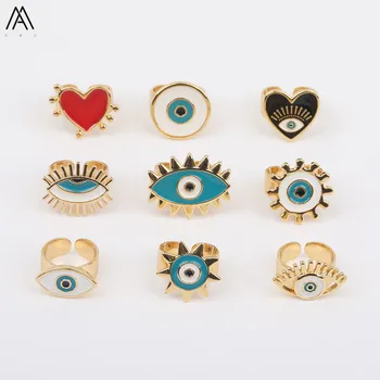 

Random Sales Heart Shape,Horse Shape,Evil Eye Gold Open Rings Adjust Paved Enamel Oil Bead For Women Craft Gift FH-204AMF.E