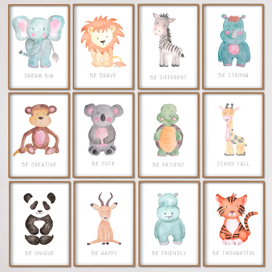 

Elephant Lion Zebra Tiger Deer Nursery Wall Art Canvas Painting Nordic Posters And Prints Wall Pictures Girl Boy Kids Room Decor