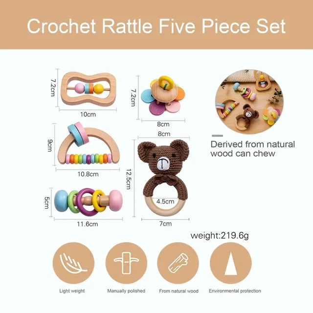 1Set Baby Montessori Toys Crochet Animal Rattles for Newborn  Baby Pacifier Educational Uarent-child Games Baby Cognitive Toys 2